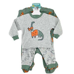 Pekkle | Boy's Pyjama Set | 3 Pieces | Dinosaur Theme | Grey & Green | 6 Months